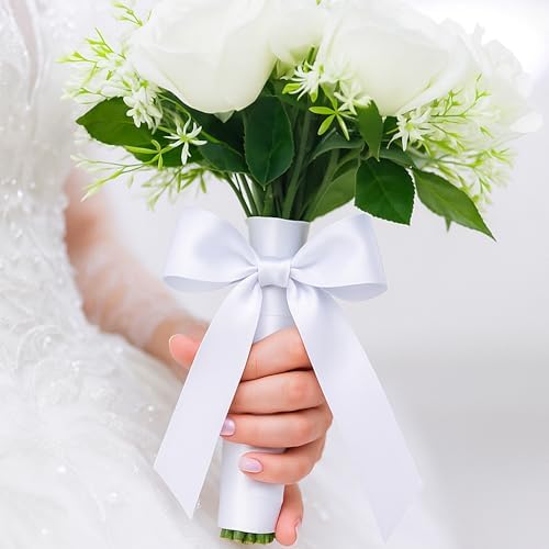 1 1/2 in 30 Yards Polyester White Ribbons for Gift Wrapping Wedding Decor