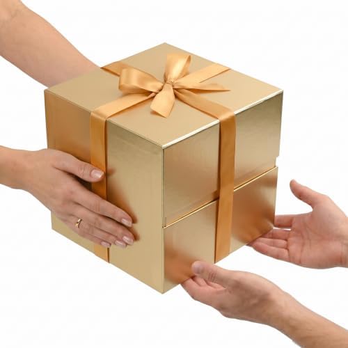 LIFELUM Gold Gift Box for Birthday with Magnetic Lid, 8.6"x8.6"x8.6"