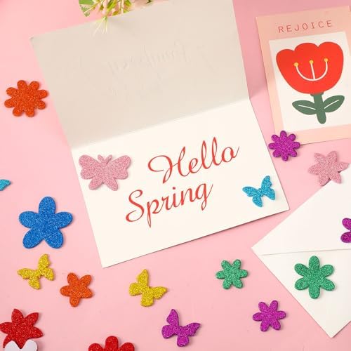 JULBEAR 300Pcs Spring Flower Butterfly Foam Stickers for DIY Crafts