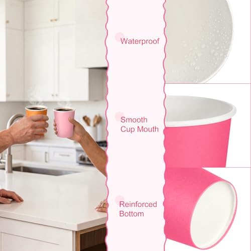 URATOT 60 Pieces 9 Ounce Disposable Paper Cups Pink Orange Party Cups Drinking Cups for Party, DIY, and Holiday, 5 Colors