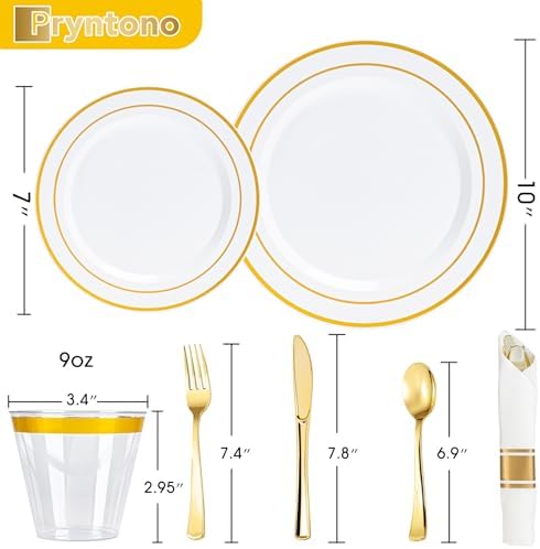 175 PCS White and Gold Plastic Dinnerware Set for 25 Guests