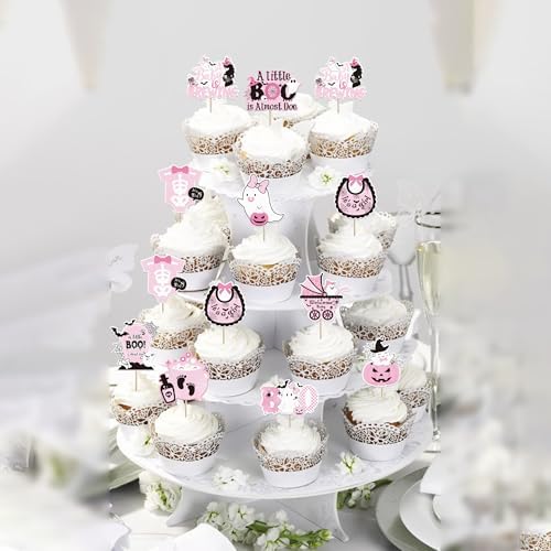 Rsstarxi 40 Pack Halloween Baby Shower Cupcake Toppers Halloween Ghost A Baby Is Brewing Gneder Reveal Cupcake Picks Decorations for Boo Spooky Girls Birthday Party Cake Decorations Supplies Pink