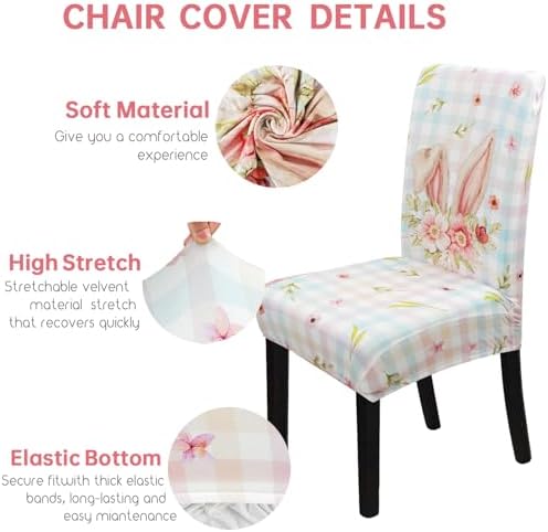 Easter Chair Covers Set of 4 Spring Bunny Colorful Buffalo Plaid Slipcovers