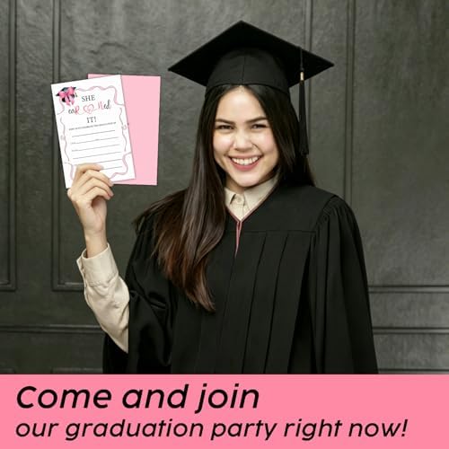 Graduation Invitations 2026 with Envelopes - 20 Pack Class of 2026 Pink bow Graduation Party Invitations, 4x6 Inch Fill-in Graduation Announcements for High School or College - A13