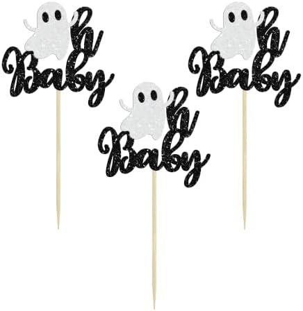 Gyufise 24Pcs Halloween Baby Shower Cupcake Toppers Halloween Oh Baby Cupcake Picks Little Boo Cupcake Topper Ghosts Decoration Supplies