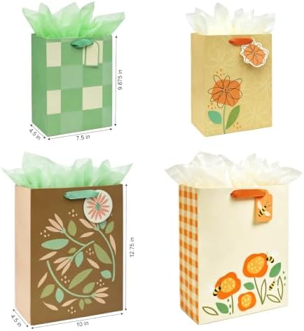 Jotique 4 Pcs Fall Gift Bags Assorted Sizes with Tissue for All Occasions