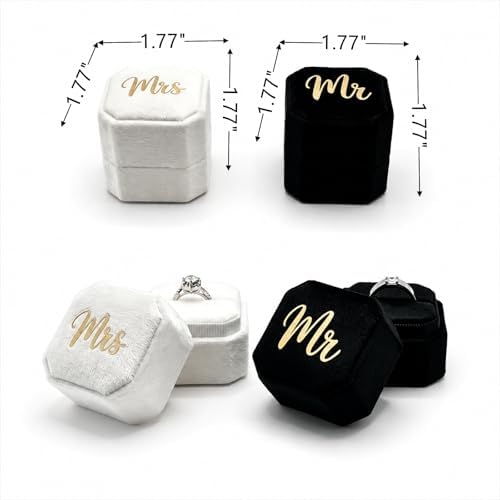 Mr & Mrs Wedding Ring Box - Engagement Ring Box Ring Display Holder Case with Lid for Proposal Engagement Wedding, 1.77x1.77x1.77 IN U2-PRB009-mr mrs Black White