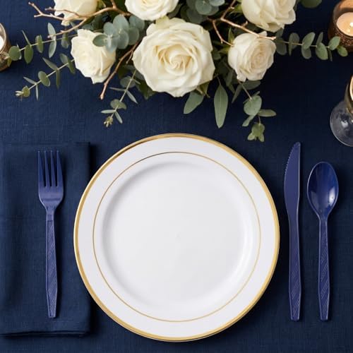 360Pcs Navy Blue Plastic Silverware Set, Disposable Forks Spoons Knives