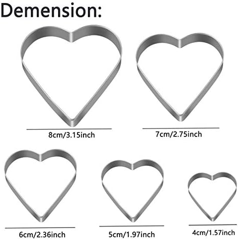 Love Heart Cookie Cutter Set Pack of 5 Valentines Day Heart Biscuit Cutter for Sandwiches, Pastries, Fruit and Cakes Birthday, Wedding Baking Tools