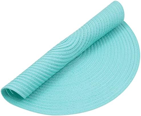 SHACOS Round Placemats Set of 4 Washable 15 inch Round Table Mats Cotton Polyester Woven Braided Place Mats for Dining Table Wedding Party Decor (Aqua, 4)