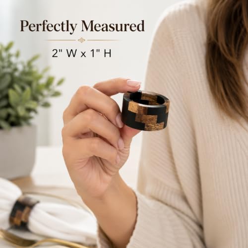 Wooden Napkin Rings - Set of 12 Wood Napkin Holders for Modern Tabletop Decor, Perfect for Weddings, Parties, Special Events & Everyday Dining (Black Natural) - ALPHA Living HOME