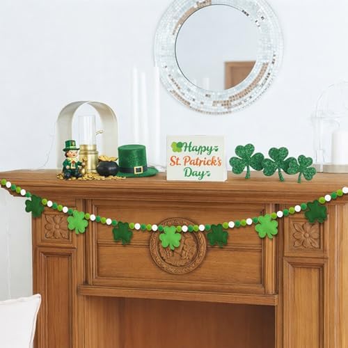 St Patricks Day Decorations Felt Pompom Banner Pre-Assembled