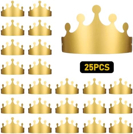 Gold Paper Crowns, 20 Pcs Golden King Crown Paper Crowns for Adults Foldable Party Crown Hat for Birthday Celebration Photo Props Wedding Anniversary (Matte Finish)