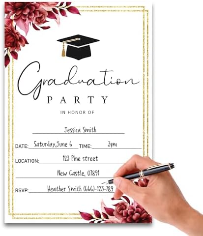 FujLoy Graduation Party Invitations 20 Cards With Envelopes Red