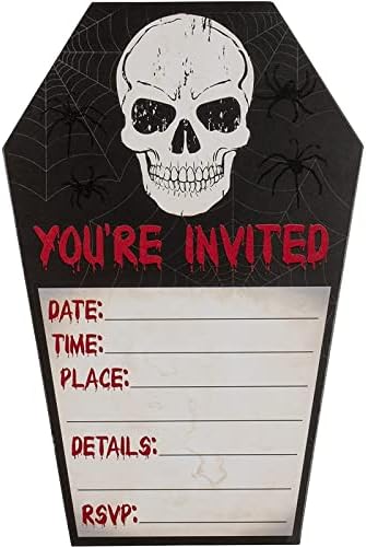 Juvale Halloween Invite Cards - 60 Pack 4.6 x 7 In Coffin Shape Black Retro - Fill-In Skull Design & Envelopes With RSVP - Party Invites & Horror Halloween Invitations