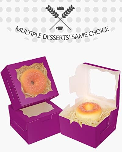 qiqee 4*4*2.5inch/55Packs Bakery Box with Window Deep Purple Macaron Boxes Small Donut Pastry Boxes for Party Mini Cookie Boxes(5 Diferent Gift Include)