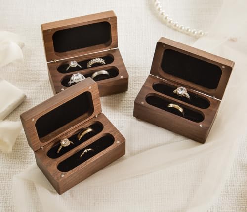 Engraved Walnut Quad Ring Box: "Forever & Always" Wood Ring Holder Case