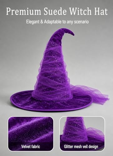 Women's Witch Hat with Shapeable Wide Brim and Adjustable Drawstring