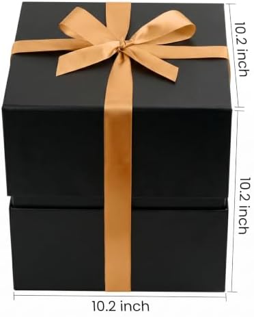 LIFELUM Black Gift Box for Birthday with Magnetic Lid, 10.2"x10.2"x10.2"