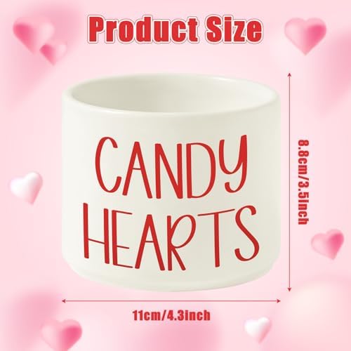 Candy Dish Cauldron - Valentine's Day Mini Ceramic Candies Bowl Tiered Tray Decor, Snack Serving Bowl Table Wishes Accents for Valentines Themed Party Home Kitchen Gifts (Red Candy Hearts)