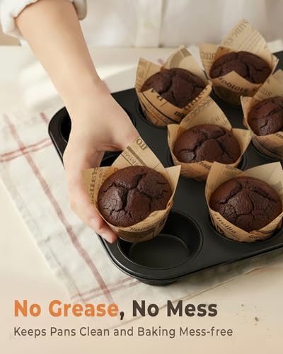 Bake Choice 200pc Standard Tulip Cupcake Liners for Baking, Newspaper Print