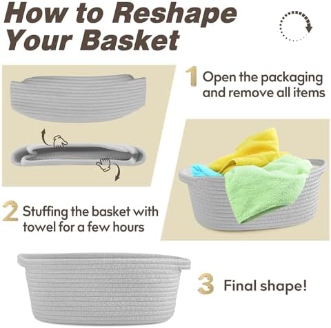 Pro Goleem Small Woven Basket with Gift Bags and Ribbons Durable Baskets for Gifts Empty Small Rope Basket for Storage 12"X 8" X 5" Baby Toy Basket with Handles, Gray