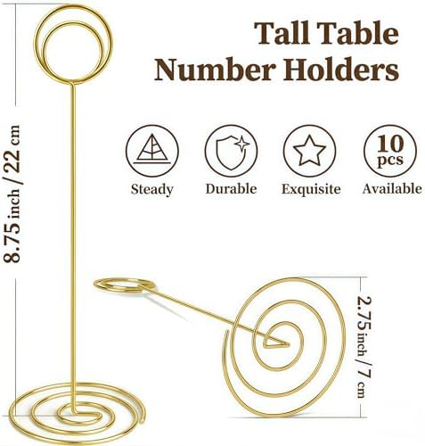 Radezon 20 Pack 8.75 inch Tall Table Number Holders Place Card Holder Table Picture Holder Wire Photo Holder Clips Picture Memo Note Photo Stand (Gold)