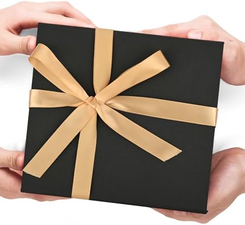 LIFELUM Black Magnetic Gift Box for Birthday Presents, 8"x7"x3"