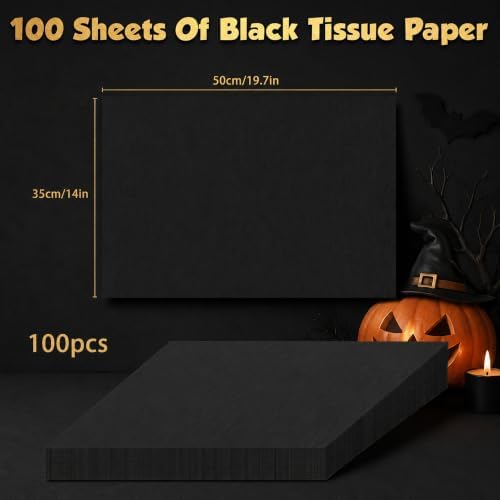 Black Tissue Paper - 100 Sheets Gift Wrapping Paper for Halloween Decor