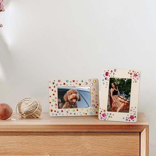 Lesnala 6 Pcs Unfinished Wood Picture Frame Crafts DIY Kits with Stickers