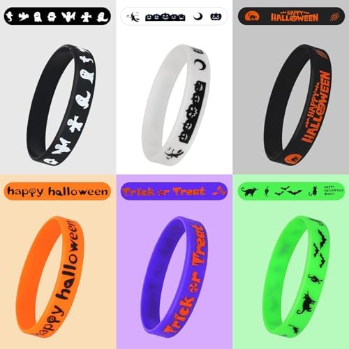 JUNEBRUSHS 24Pcs Halloween Silicone Bracelets Halloween Favors Supplies Rubber Wristbands for Kids Party Goodie Bag Stuffers Fillers Decorations Accessories (6 Designs)