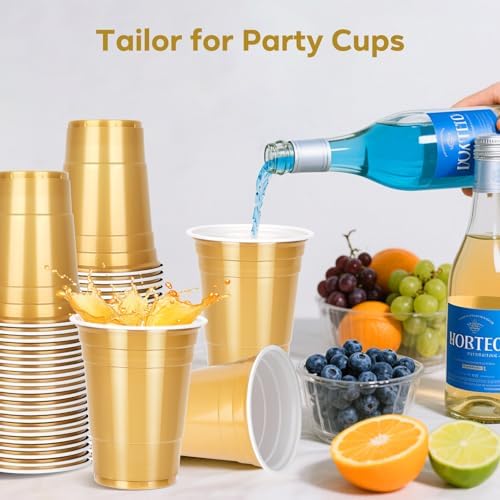 100 Pack Gold Plastic Cups 12 oz, Disposable Bulk Beer Cups for Parties