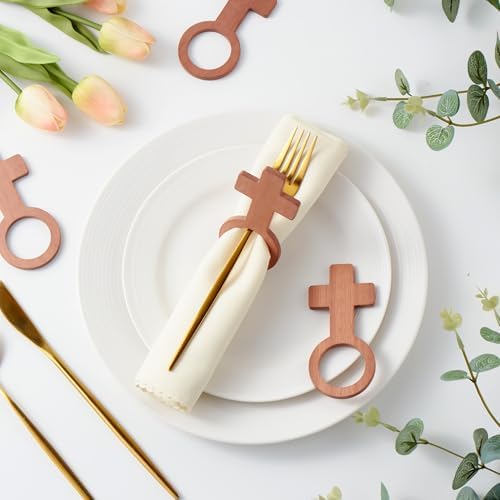 APTWOW Wooden Easter Napkin Rings Set of 12 - Christian Cross Napkin Holder, Spring Farmhouse Napkin Rings for Birthday Wedding Party Banquet Table Decor