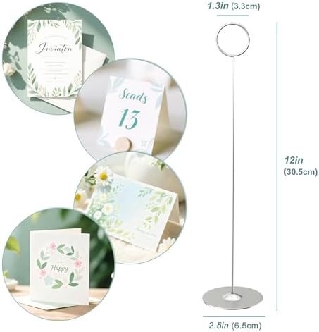 ERYTLLY 16PK Place Card Holders 12 Inch Table Number Holders Table Card Holders Steel Card Holders for Birthdays,Weddings,Photos, Food Signs, Memo Notes, Restaurants (Matte Silver)