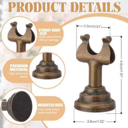 24 Pcs Bronze Table Number Holder Metal 1.8 in Place Card Holder