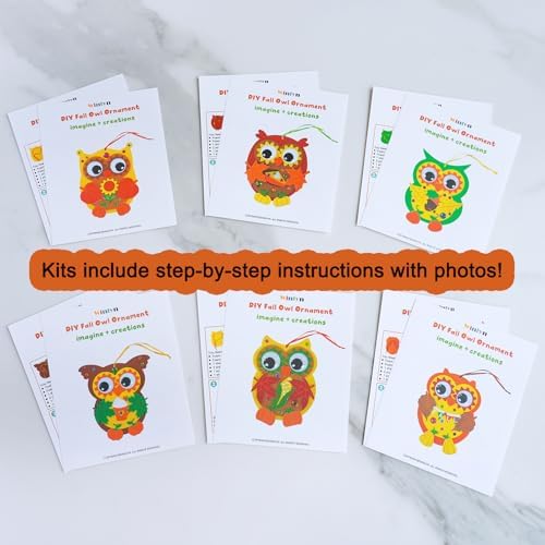 Winlyn 24 Sets Fall Craft Kits Autumn Crafts DIY Owl Ornaments Decorations Art Sets Foam Owl Pumpkin Leaf Stickers Arts and Crafts for Kids Thanksgiving Halloween Classroom Activities Party Favors