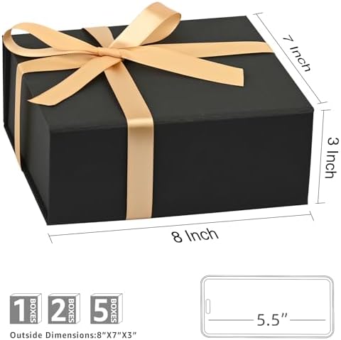 LIFELUM Black Magnetic Gift Box for Birthday Presents, 8"x7"x3"