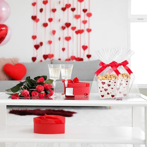 Pajean 24 Sets Valentine's Day Popcorn Boxes with Cellophane Bags & Ribbon