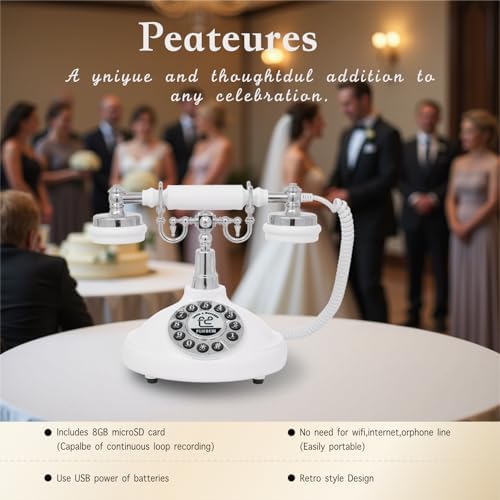 Audio Guest Book Wedding Phone,Audio Guestbook Phone Vintage Style Audio Message Voicemail for Graduation Retirement Party Birthdays Baby Shower Special Occasions (White)