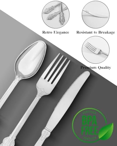 Goodluck 150 Pack Silver Plastic Silverware Set, Heavy Duty Cutlery