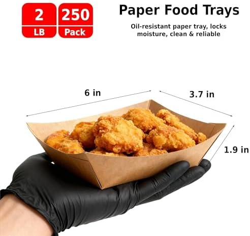 250 Pack 2lb Paper Food Boats - Heavy-Duty Food Trays Disposable,Paper Food Trays for Hot Dog,Nacho,Fries,Onion Rings,Ice Cream or Other Snacks