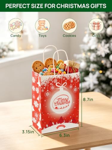 24Pack Christmas Gift Bags with Handles 8.7*6.3*3.2IN Xmas Gift Bags Bulk