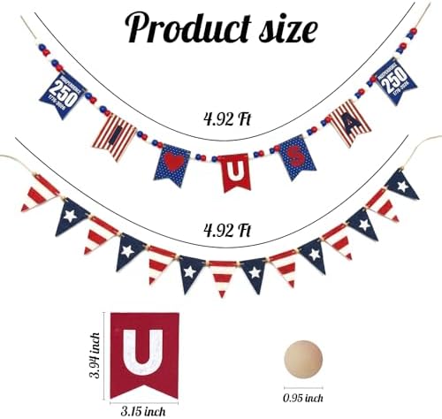 9.8 FT 4th of July Patriotic Garland, 2Pcs Independence Day American Flag Wood Bead Garland for Mantel, Red White Blue 4th of July Decorations for Home Wall Independence Day Memorial Day Decor