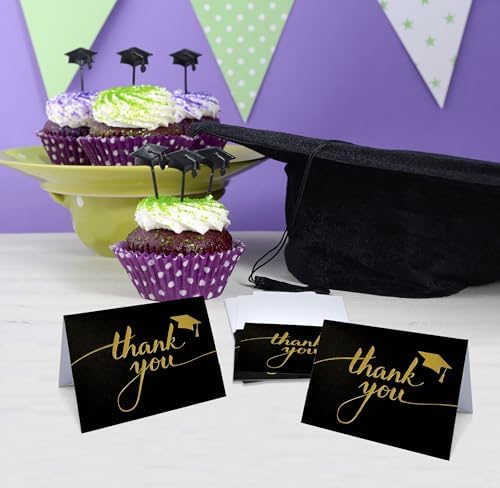 Gift Boutique 50 Graduation Thank You Cards with Envelopes Black Gold Thank You Notes Bulk Graduation Party Supplies Senior Congrats Cards Set