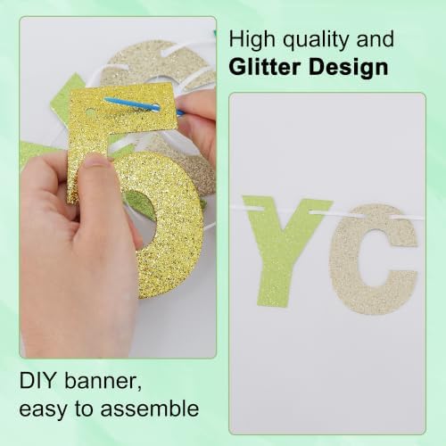 BEISHIDA 116 PCS A-Z DIY Letter Banner Kit Make Your Own Banner Including 111 Letters and Numbers 3 Rope and 2 Threading Device,Customized for Birthday Graduation Wedding Decor Glitter Green Gold