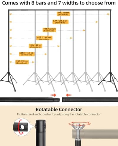 Hemmotop Photo Backdrop Stand, 10x7ft, Secure Straight Thread Connection