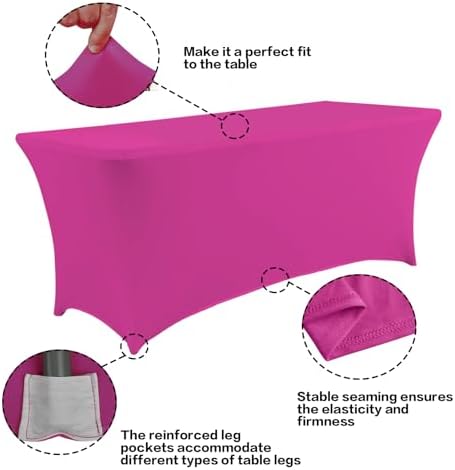 IVAPUPU 8FT Table Cloth for Rectangular Spandex Fuchsia Table Cover