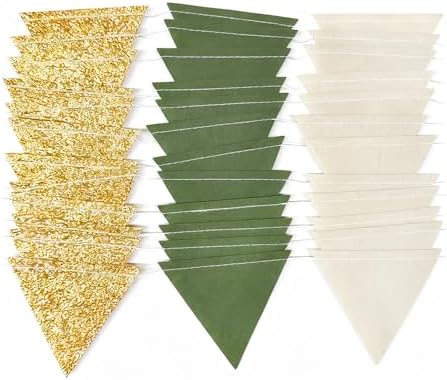 Sage Green Gold Party Decorations Oilve Green Beige Gold Glitter Felt Triangle Mini Banner Bunting Pennant Flag for Birthday Wedding Shower Jungle Woodland Safari Party Decor Supplies