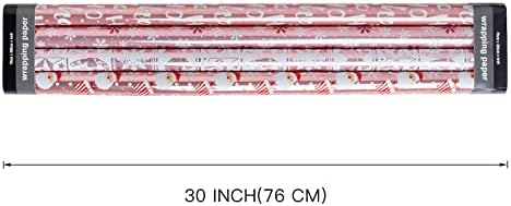 WRAPAHOLIC 30 Inch Christmas Wrapping Paper Roll - Jumbo Roll Rose Gold Santa, Snowflakes and Reindeer Holiday Collection with Metallic Foil Shine - 4 Rolls - 30 Inch x 120 Inch Per Roll