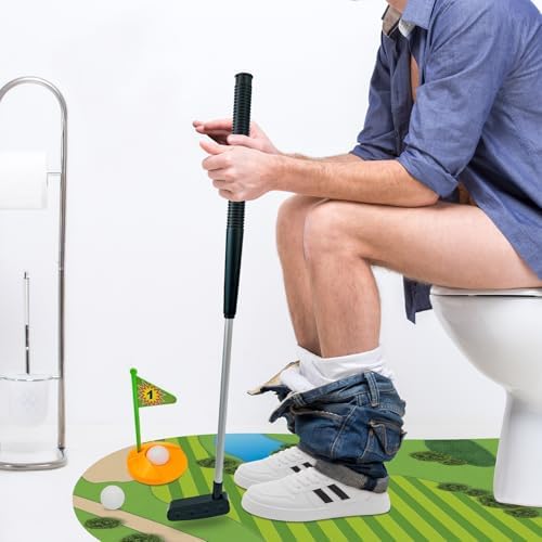 Funny Mini Golf Gag Gifts for Men, Toilet Golf Bathroom Game for Adults